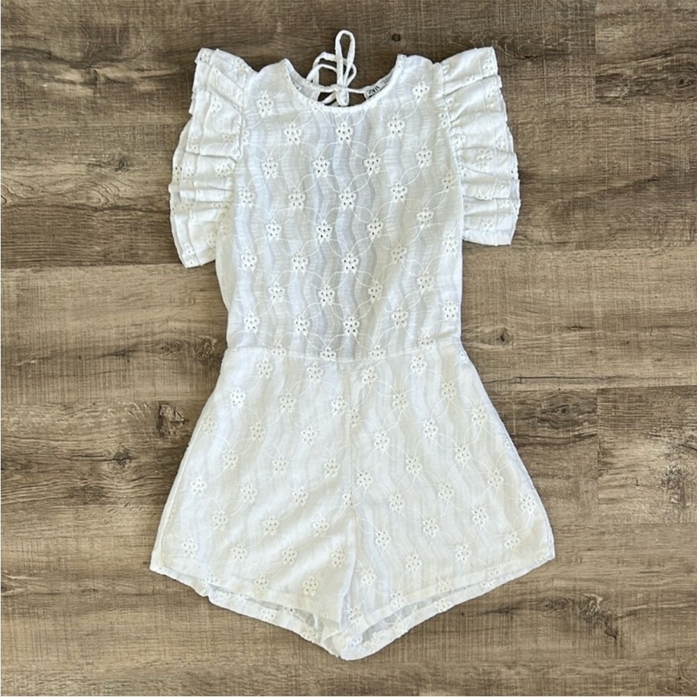 Zara Ruffle Eyelet Lace Romper Playsuit S